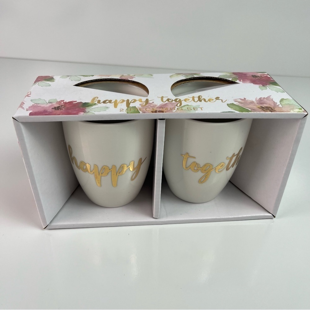 Happy Together Matching Cream and Gold 2 piece mug set New in Box